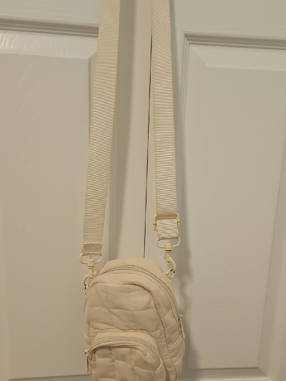 aerie Cream Quilted Mini Crossbody Bag with Adjustable Strap